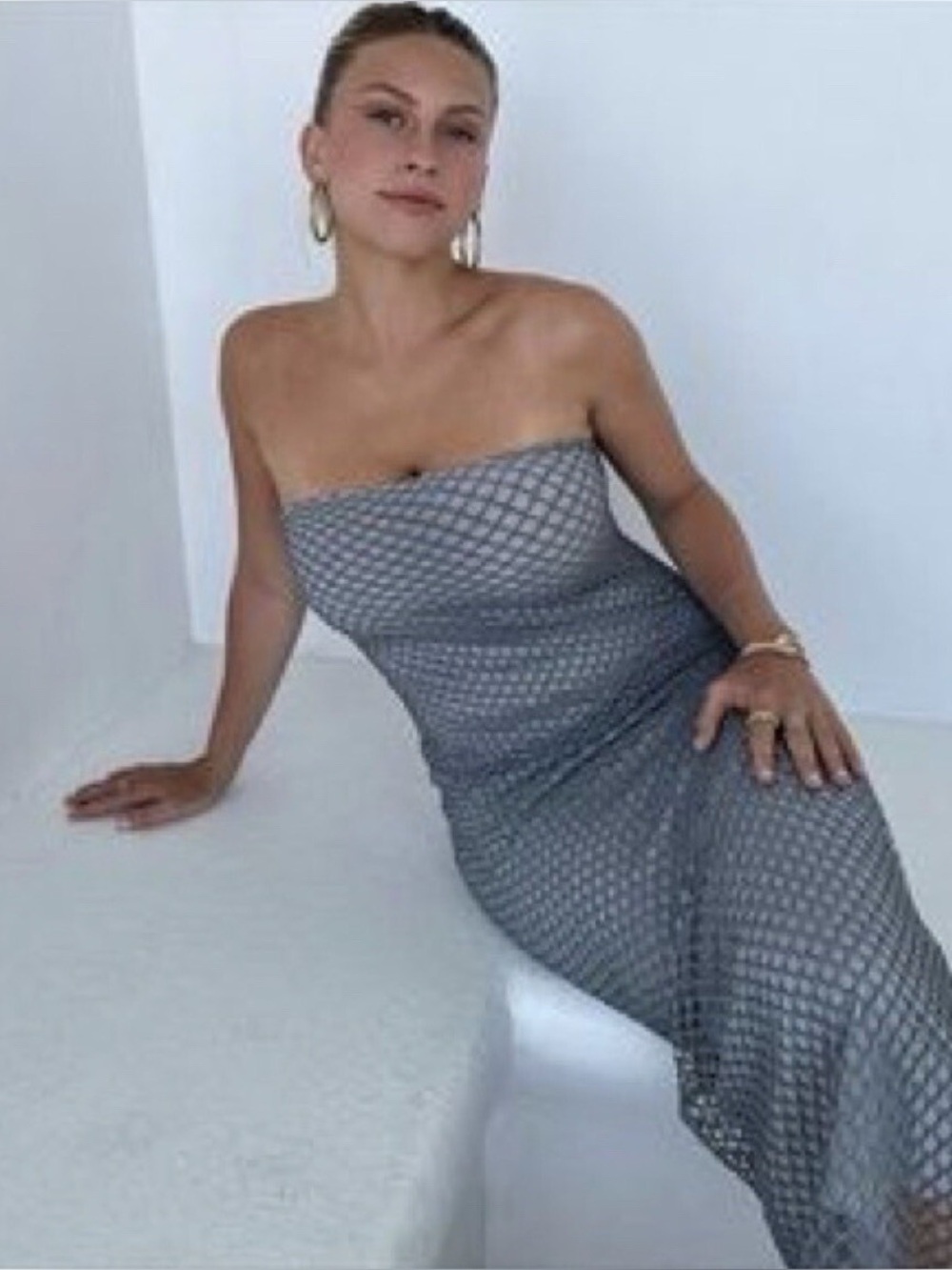 Zara Strapless Blue/Silver  Mesh Maxi Dress- Size Small